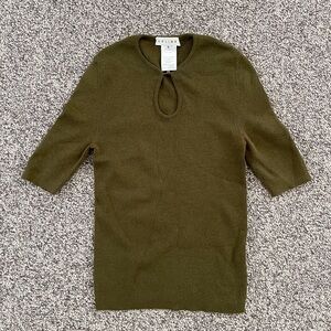 Celine Paris Olive Ribbed Keyhole Neck Knit Sweater Top S